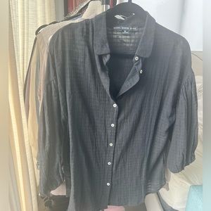 Black button down puff sleeve top